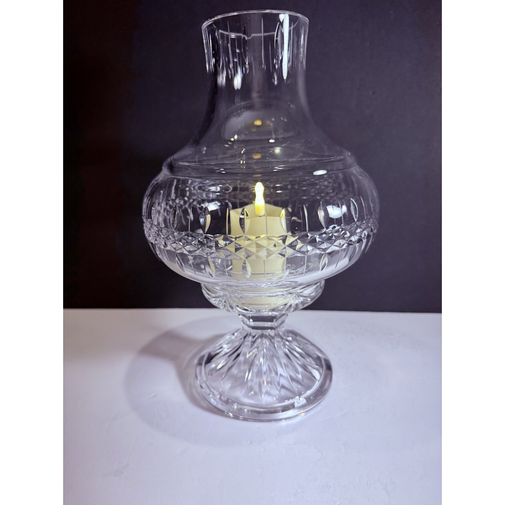 Crystal Hurricane Candle Holder 10.5" Pedestal Glass Chimney Centerpiece